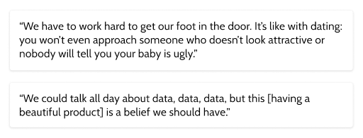 We have to work hard to get our foot in the door. It's like dating: you won't even approach someone who doesn't look attractive or nobody will tell you your baby is ugly